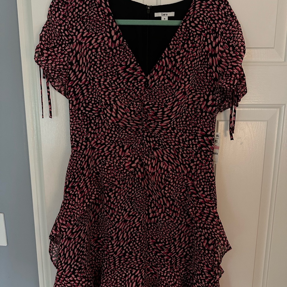 Bar III Black and Pink Patterned Mini Dress